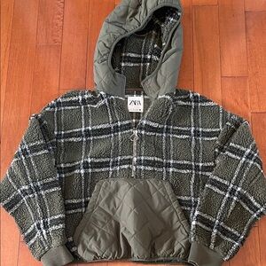 Zara Green Plaid Sherpa Jacket